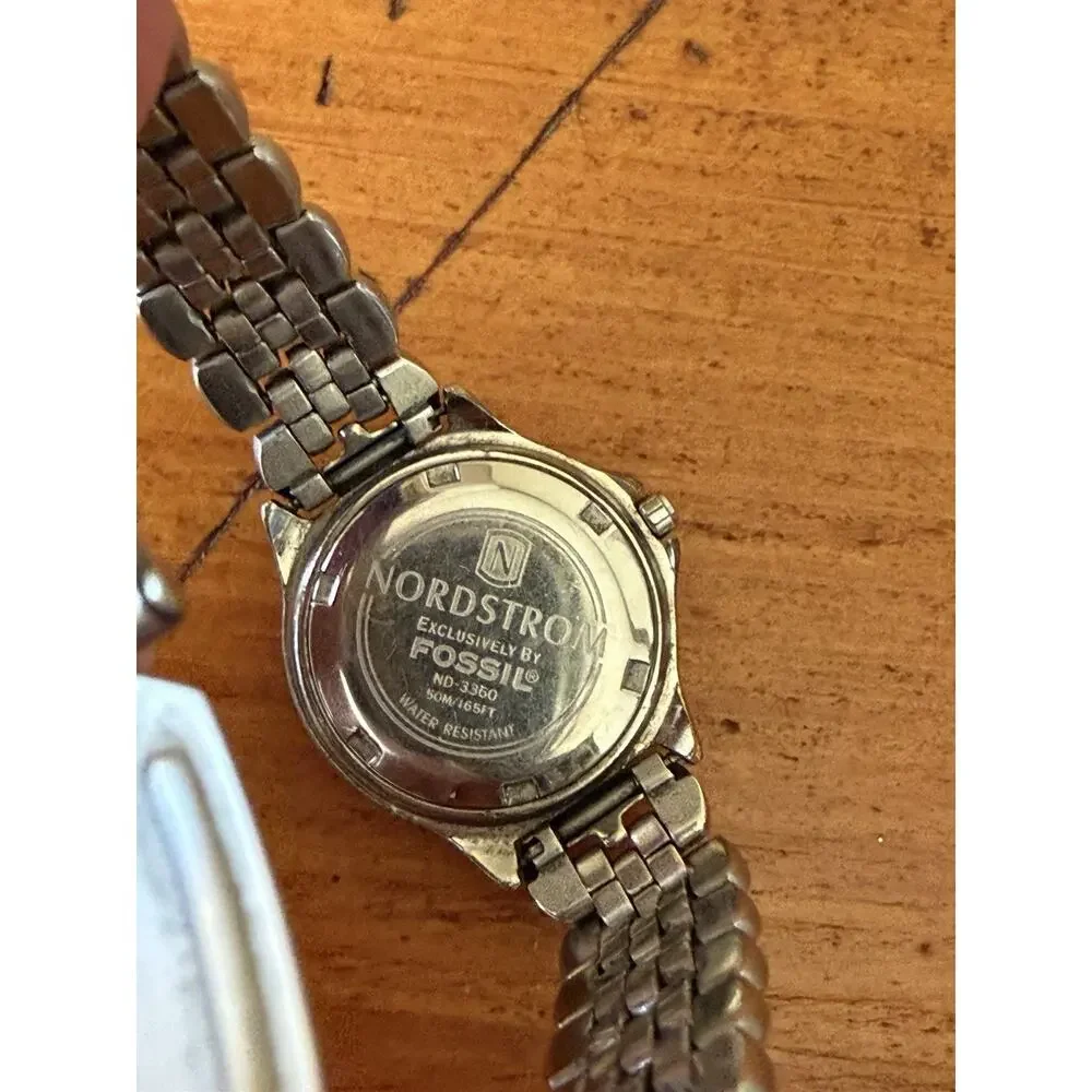 Vintage Fossil Blue AM-3229 Two Tone Stainless Steel Rotating Bezel Watch